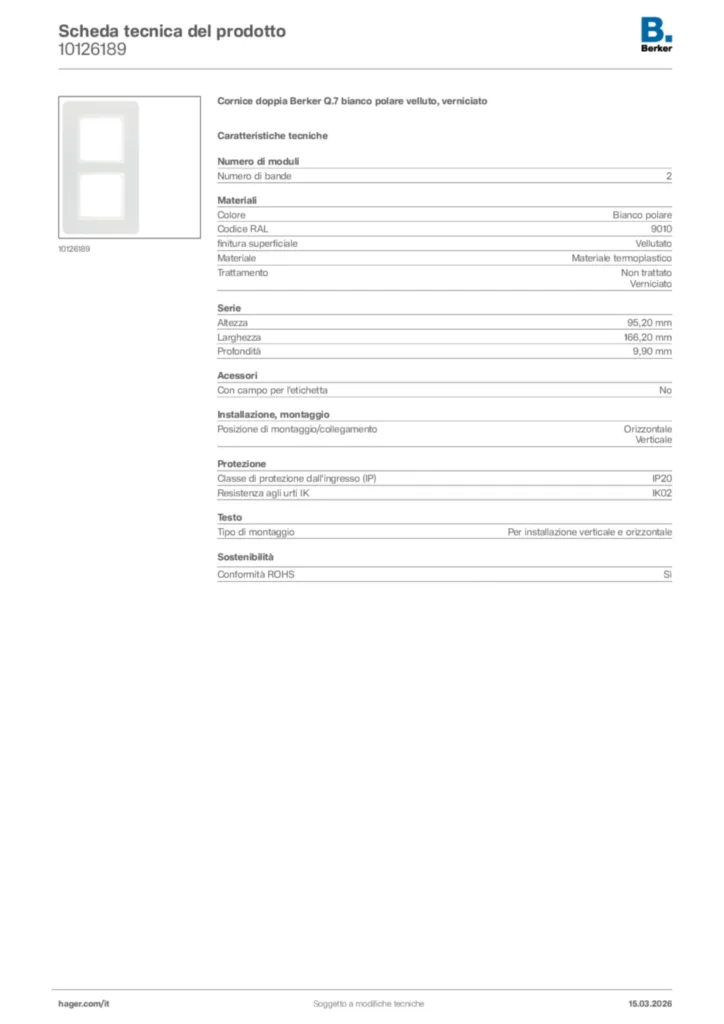 Immagine Berker Scheda tecnica del prodotto 10126189 | Hager Italia