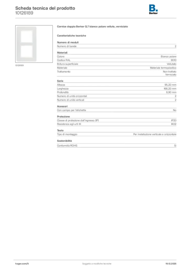 Immagine Berker Scheda tecnica del prodotto 10126189 | Hager Italia