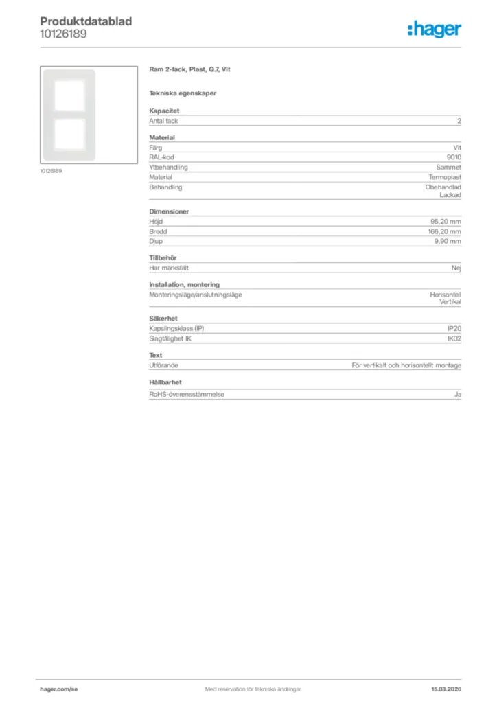 Bild Hager Produktdatablad 10126189 | Hager Sverige
