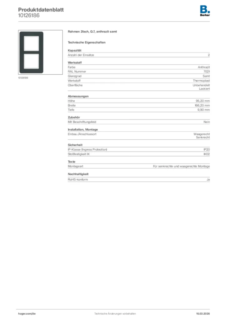 Bild Berker Produktdatenblatt 10126186 | Hager Deutschland