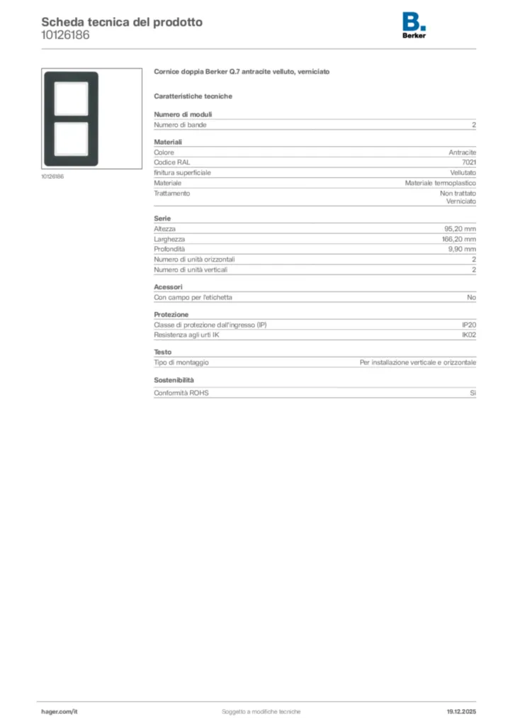 Immagine Berker Scheda tecnica del prodotto 10126186 | Hager Italia