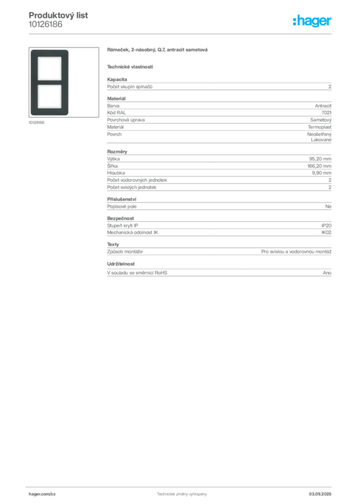 Obrázek Hager Produktový list 10126186 | Hager