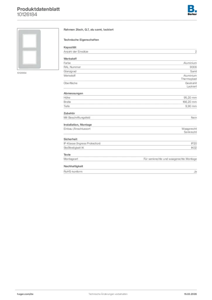 Bild Berker Produktdatenblatt 10126184 | Hager Deutschland
