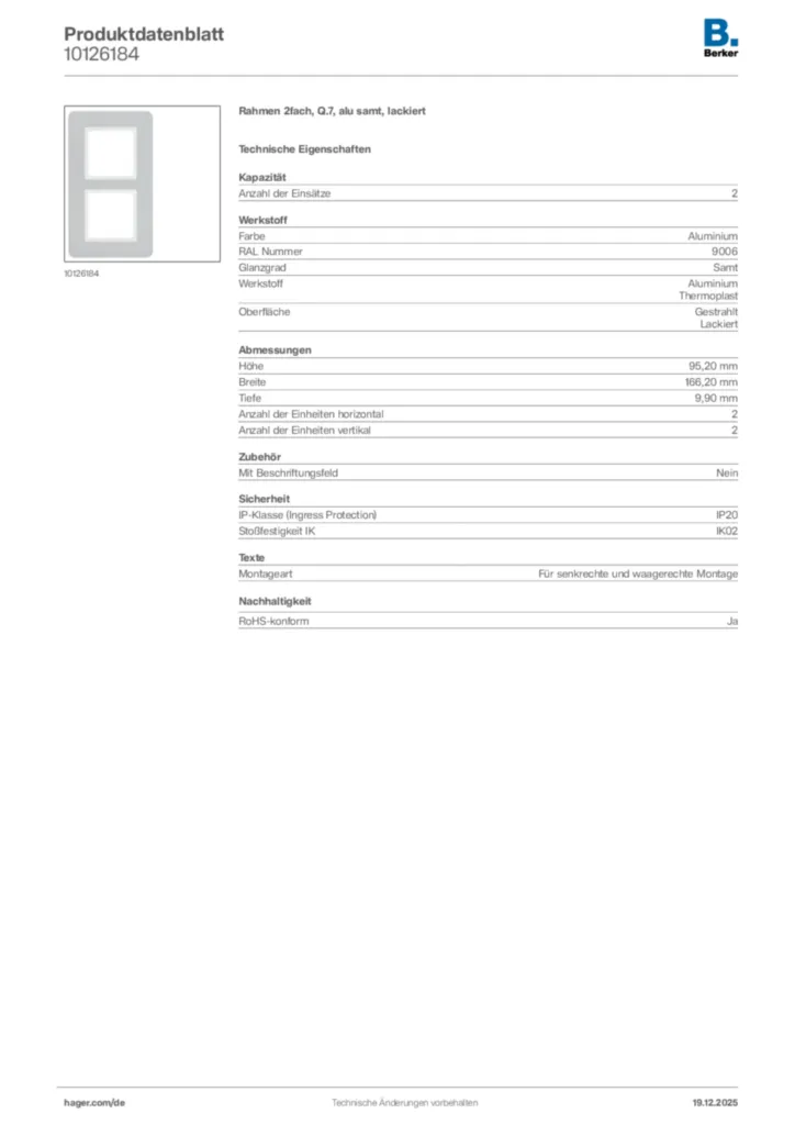 Bild Berker Produktdatenblatt 10126184 | Hager Deutschland