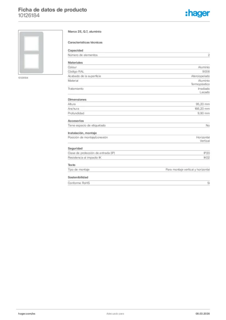 Imagen Hager Ficha de datos de producto 10126184 | Hager España