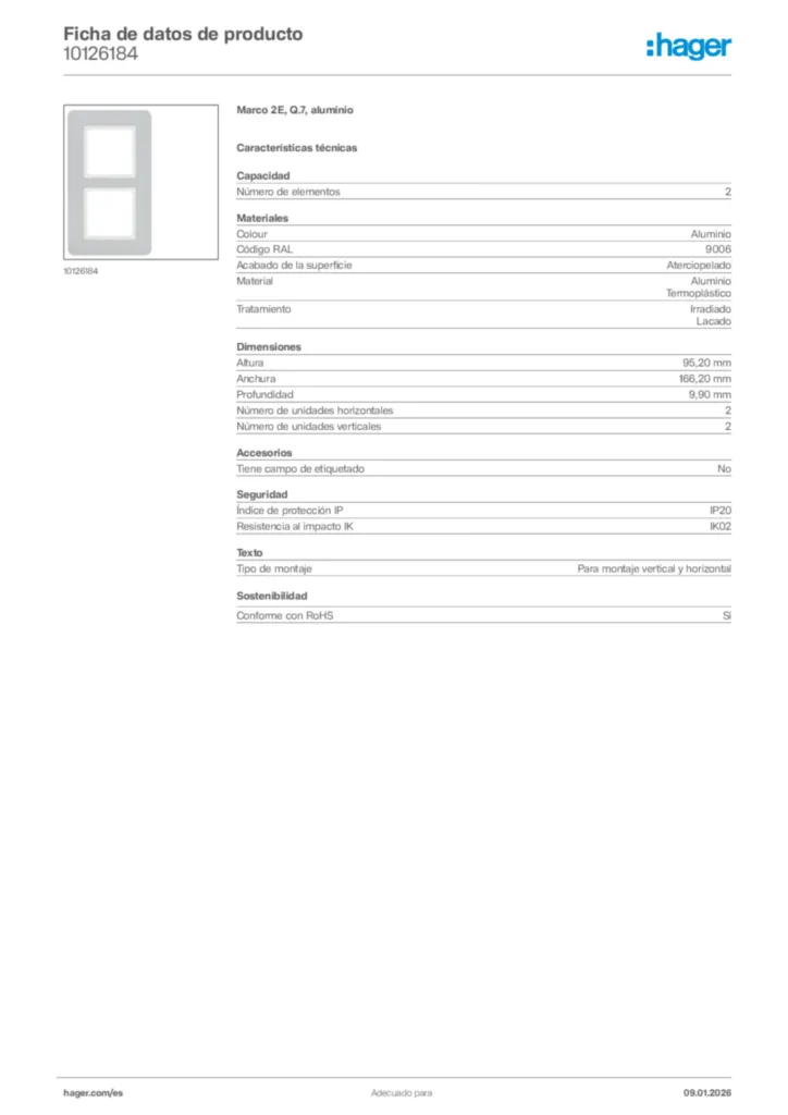 Imagen Hager Ficha de datos de producto 10126184 | Hager España
