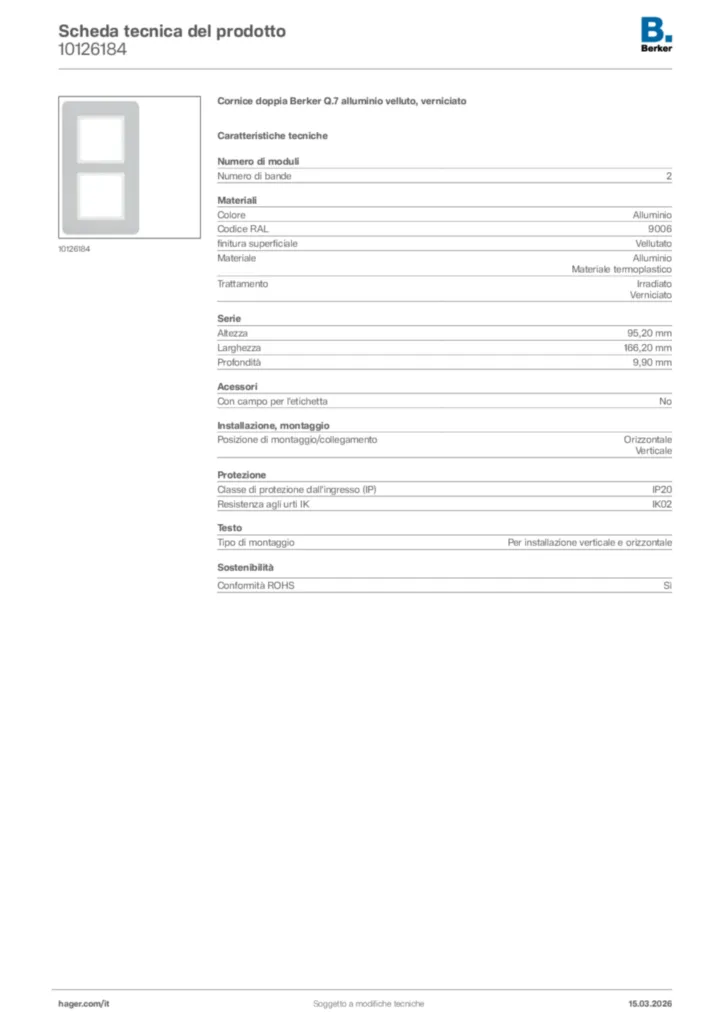 Immagine Berker Scheda tecnica del prodotto 10126184 | Hager Italia