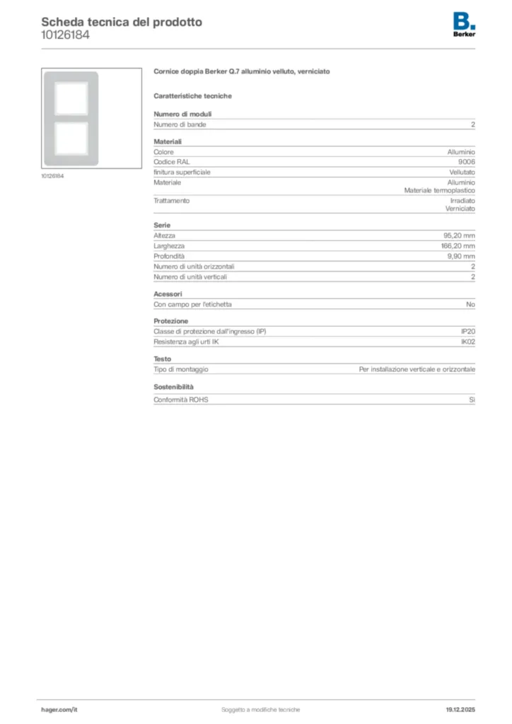 Immagine Berker Scheda tecnica del prodotto 10126184 | Hager Italia