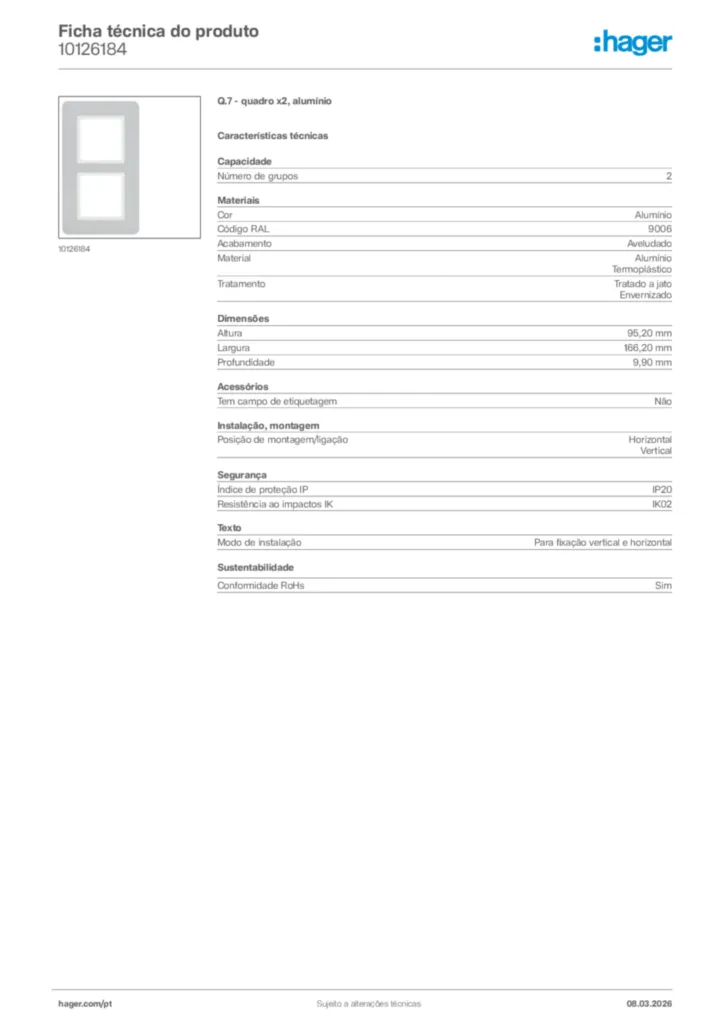 Imagem Hager Ficha técnica do produto 10126184 | Hager Portugal