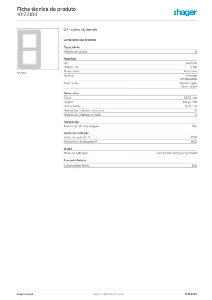 Imagem Hager Ficha técnica do produto 10126184 | Hager Portugal