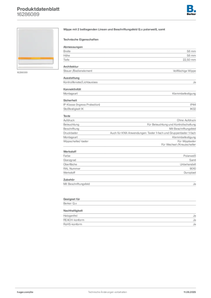Bild Berker Produktdatenblatt 16286089 | Hager Deutschland