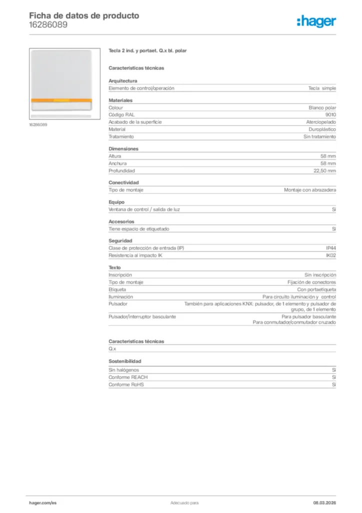 Imagen Hager Ficha de datos de producto 16286089 | Hager España