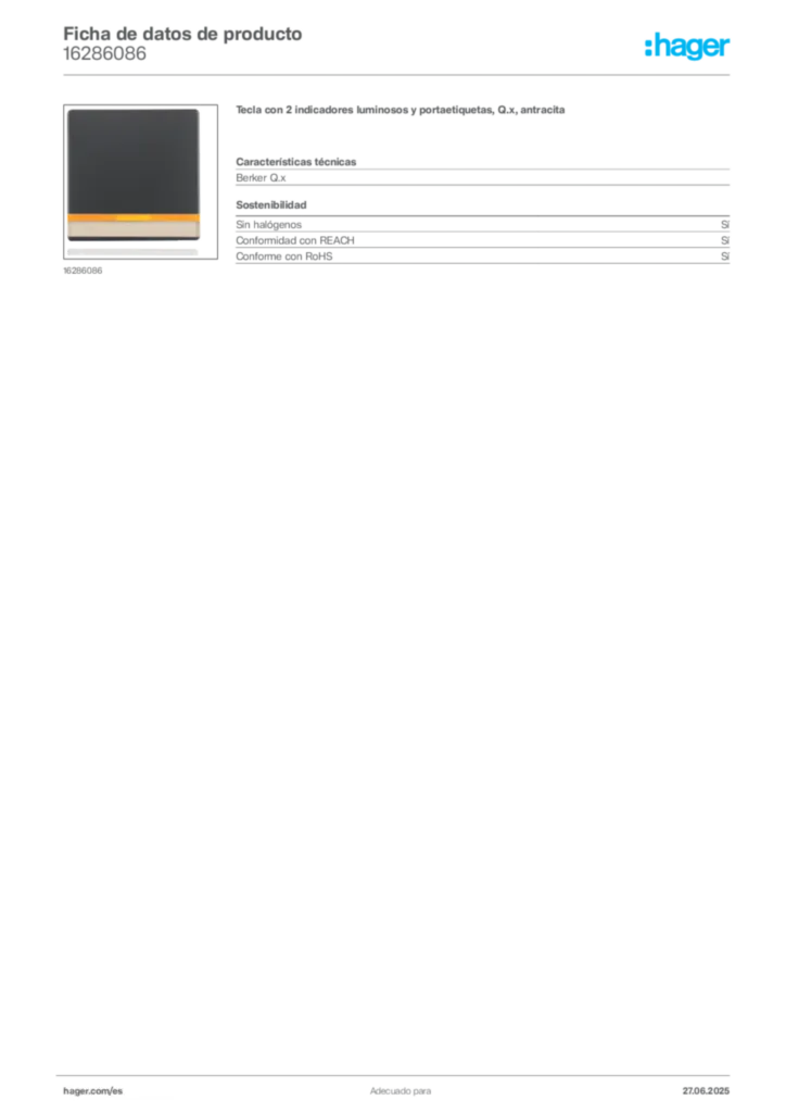 Imagen Hager Ficha de datos de producto 16286086 | Hager España