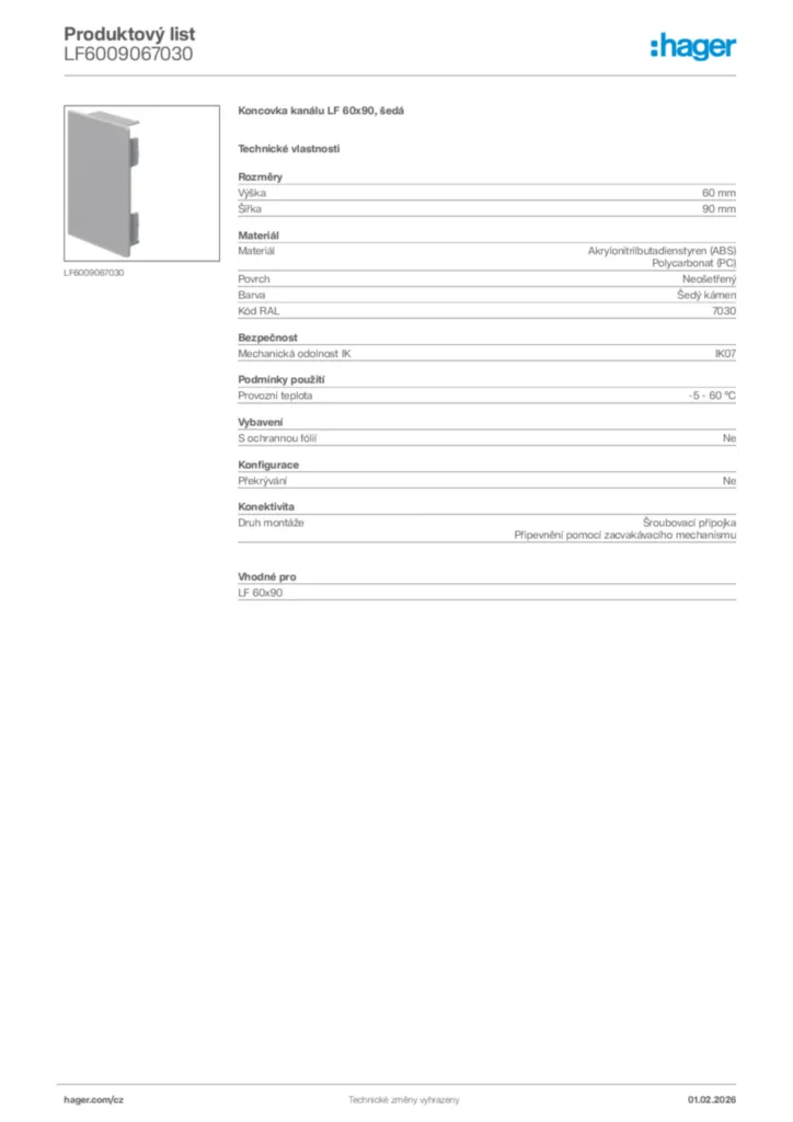 Obrázek Hager Product data sheet LF6009067030 | Hager