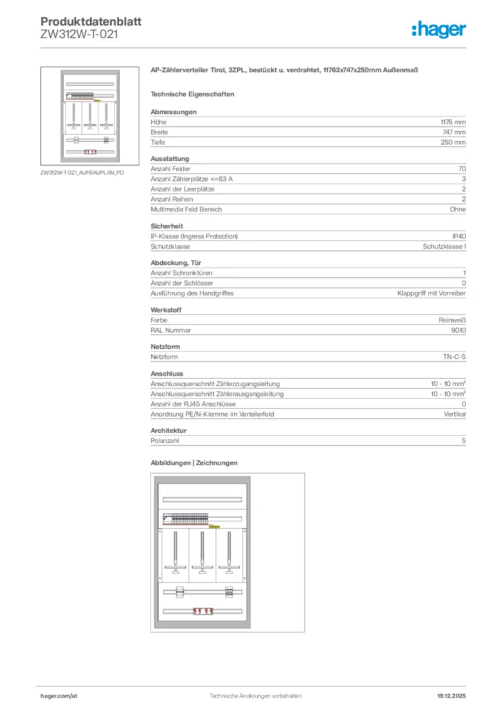 Bild Hager Produktdatenblatt ZW312W-T-021 | Hager Deutschland
