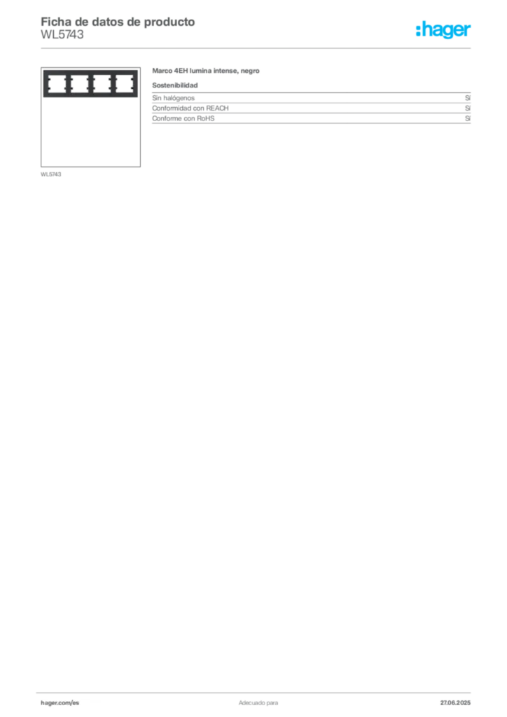 Imagen Hager Ficha de datos de producto WL5743 | Hager España