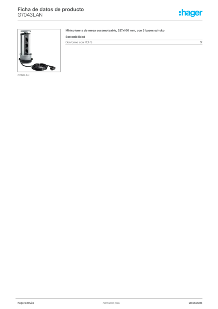 Imagen Hager Ficha de datos de producto G7043LAN | Hager España