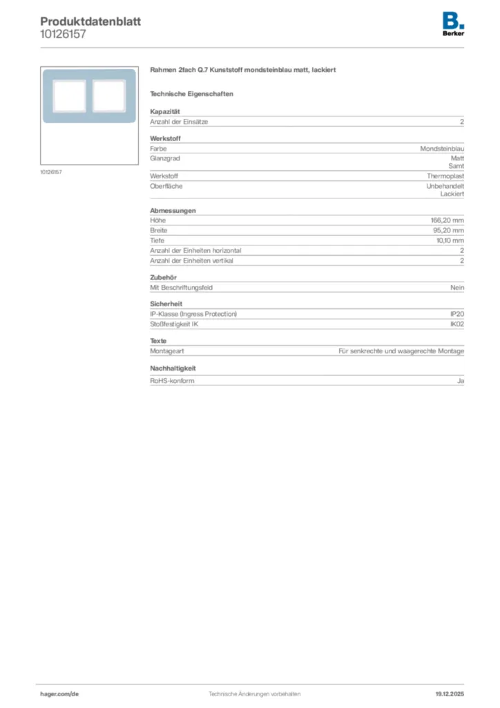 Bild Berker Produktdatenblatt 10126157 | Hager Deutschland
