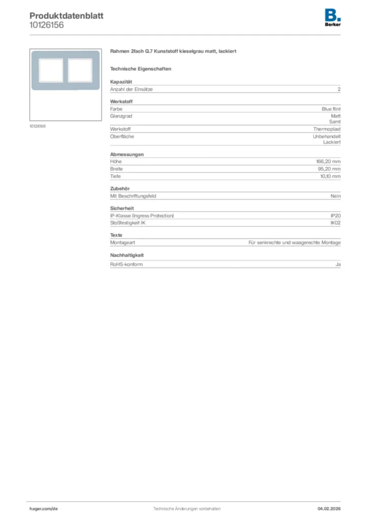 Bild Berker Produktdatenblatt 10126156 | Hager Deutschland