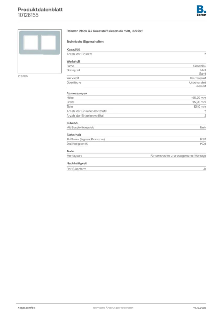 Bild Berker Produktdatenblatt 10126155 | Hager Deutschland