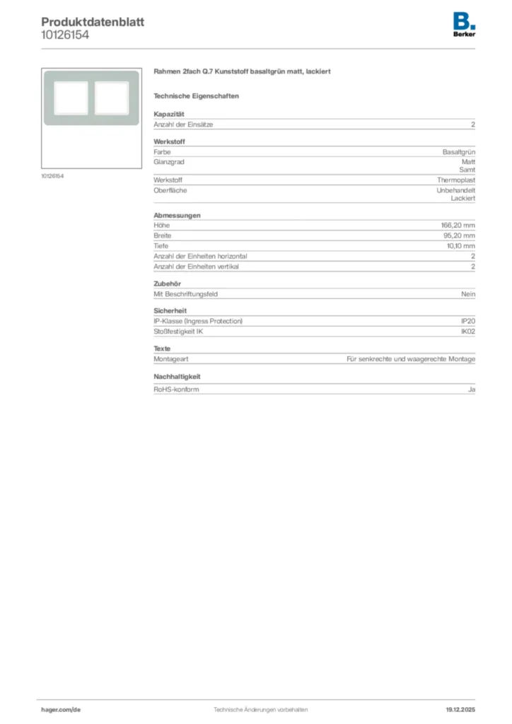 Bild Berker Produktdatenblatt 10126154 | Hager Deutschland
