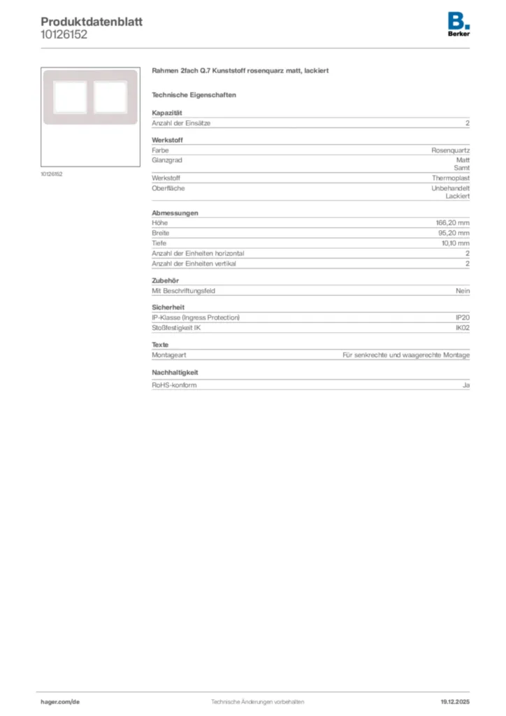 Bild Berker Produktdatenblatt 10126152 | Hager Deutschland