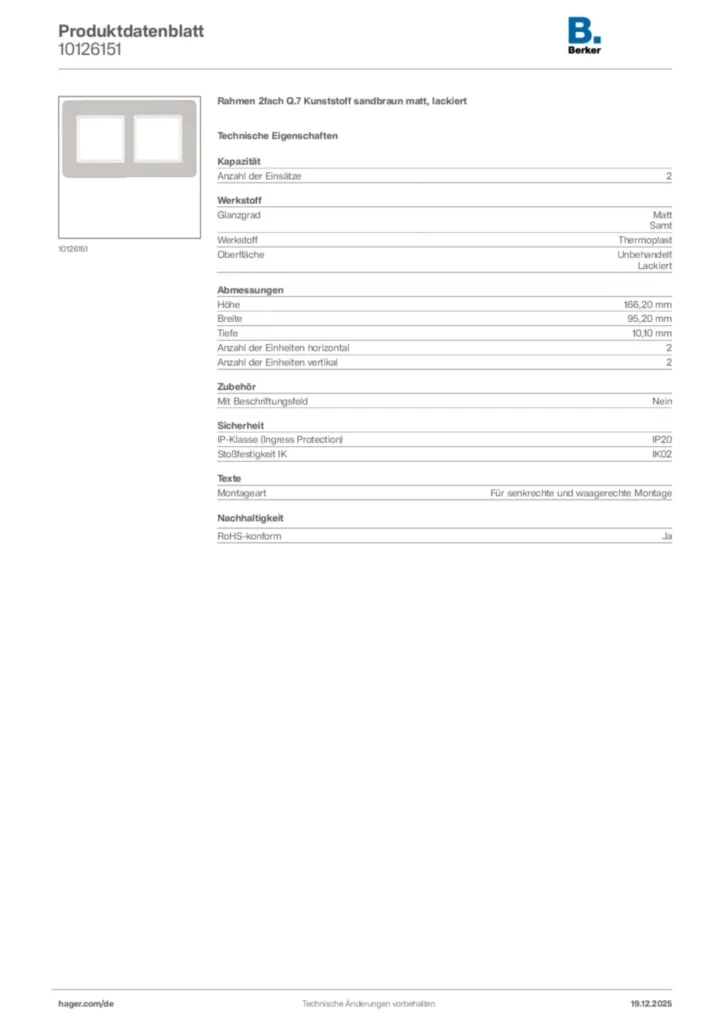 Bild Berker Produktdatenblatt 10126151 | Hager Deutschland