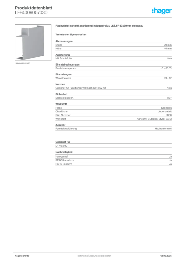 Bild Hager Produktdatenblatt LFF4009057030 | Hager Deutschland