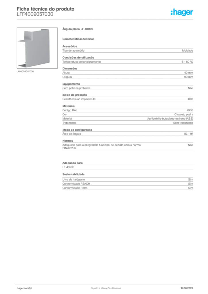 Imagem Hager Ficha técnica do produto LFF4009057030 | Hager Portugal