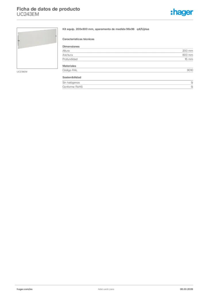Imagen Hager Ficha de datos de producto UC243EM | Hager España