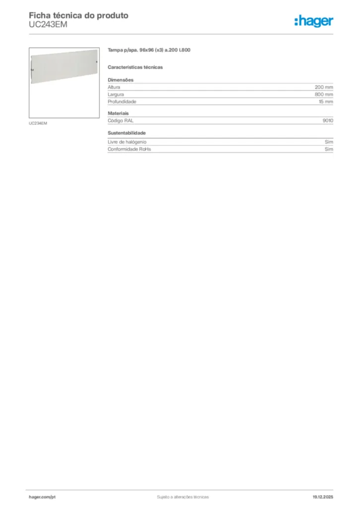Imagem Hager Ficha técnica do produto UC243EM | Hager Portugal