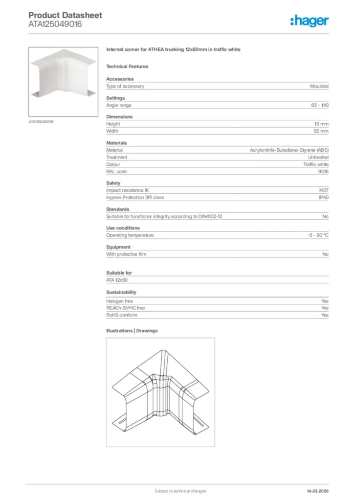 Image Hager Product data sheet ATA125049016  | Hager Africa