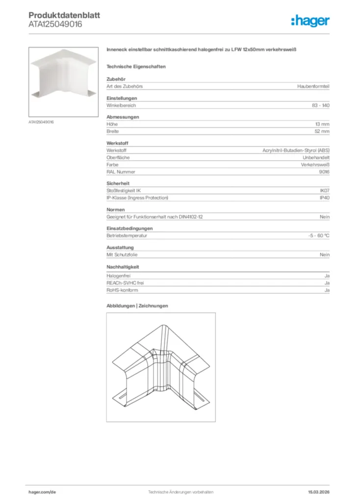 Bild Hager Produktdatenblatt ATA125049016 | Hager Deutschland