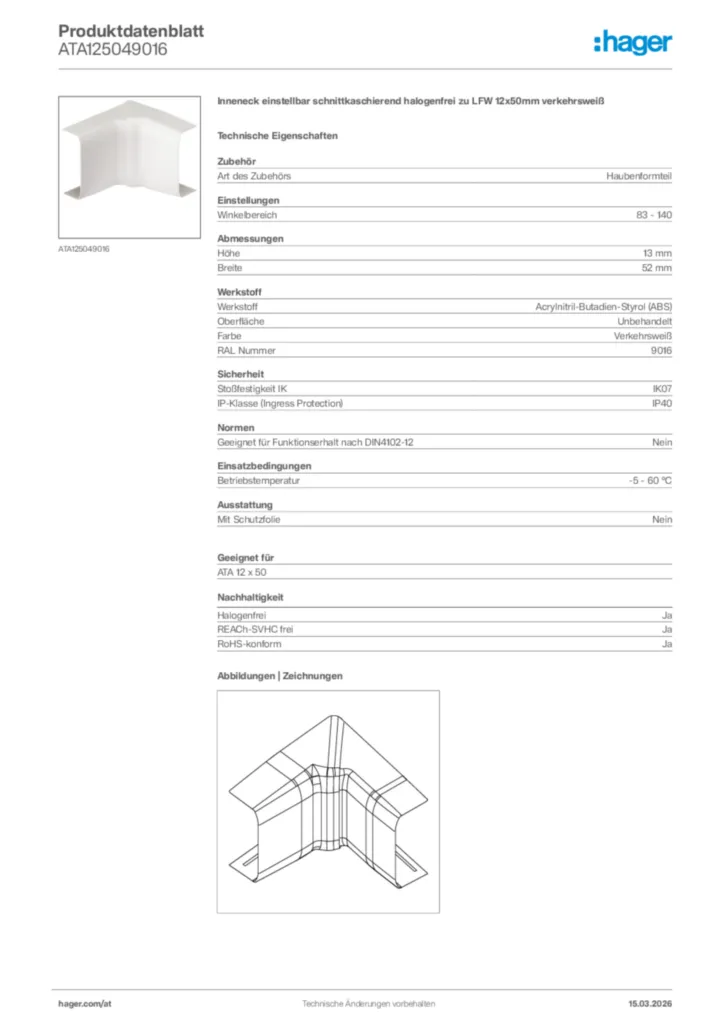 Bild Hager Produktdatenblatt ATA125049016 | Hager Deutschland