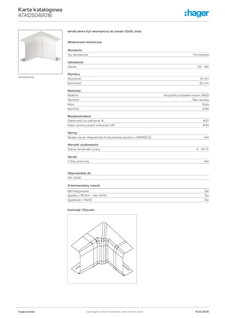 Zdjęcie Hager Karta katalogowa ATA125049016 | Hager Polska