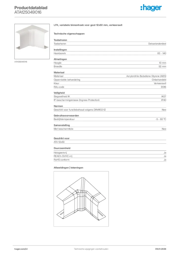 Afbeelding Hager Productdatablad ATA125049016 | Hager Nederland