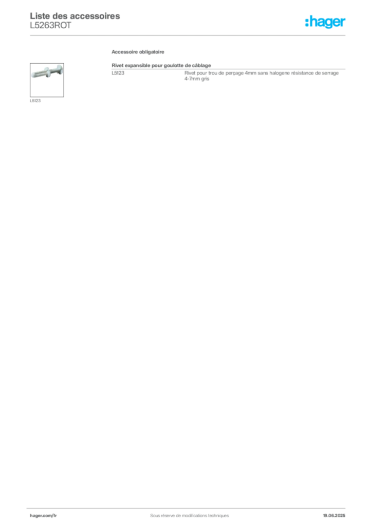 Image Hager Fiche technique du produit L5263ROT | Hager France