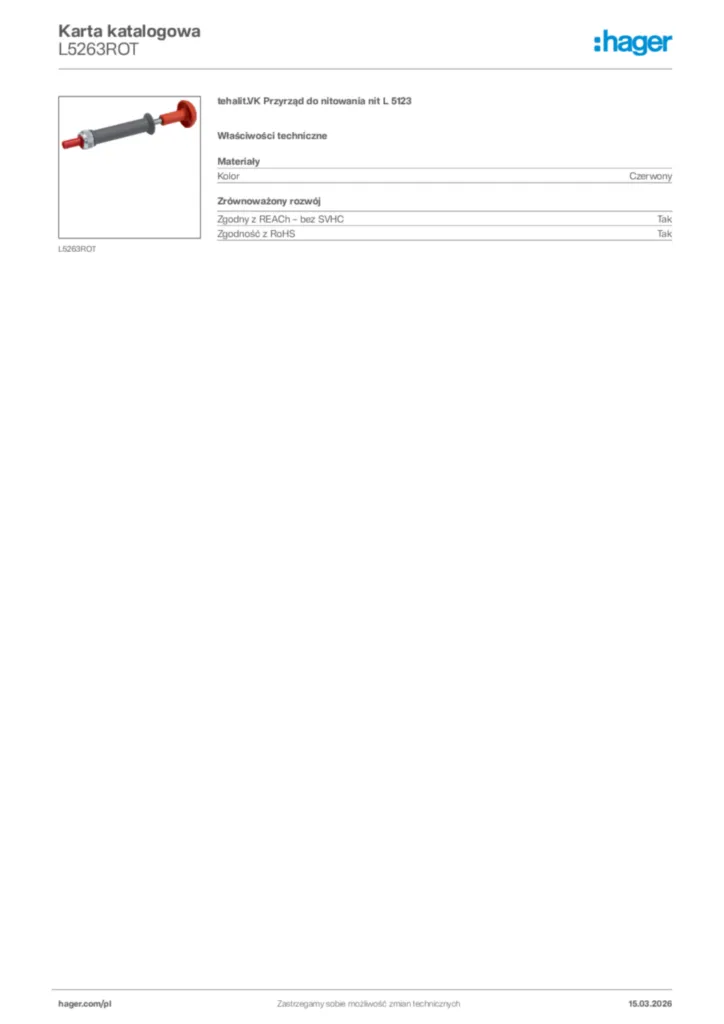 Zdjęcie Hager Karta katalogowa L5263ROT | Hager Polska
