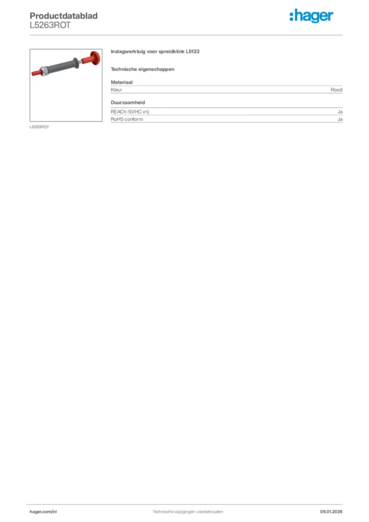 Afbeelding Hager Productdatablad L5263ROT | Hager Nederland