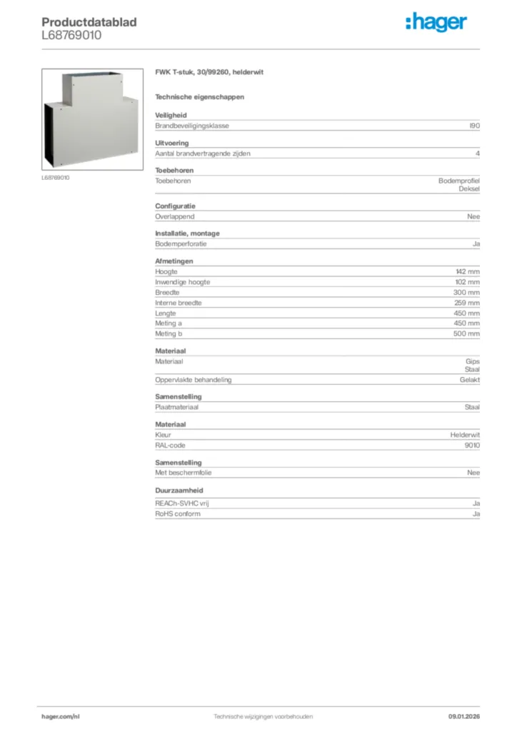 Afbeelding Hager Productdatablad L68769010 | Hager Nederland
