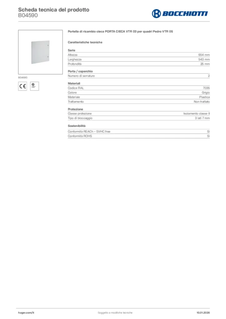 Immagine Bocchiotti Scheda tecnica del prodotto B04590 | Hager Italia