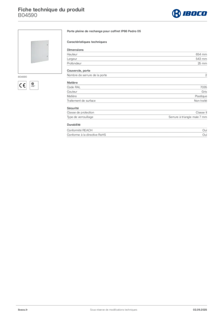Image Iboco Fiche technique du produit B04590 | Hager France