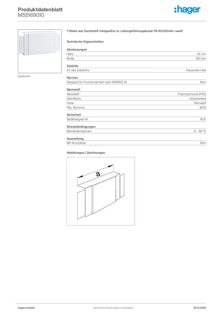 Bild Hager Produktdatenblatt M55169010 | Hager Deutschland