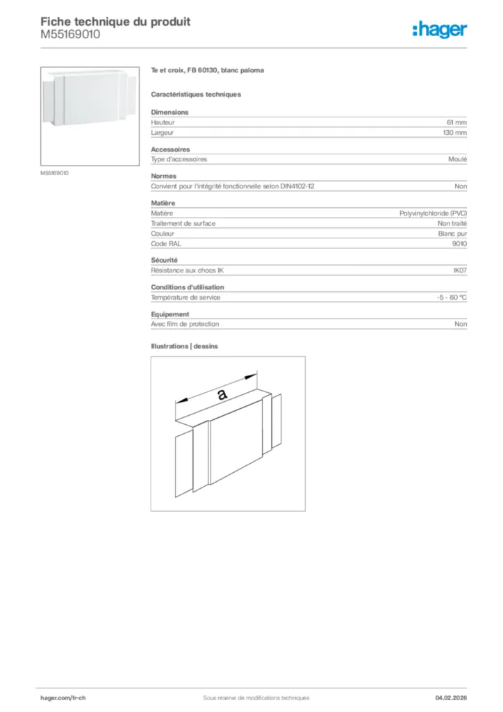 Image Hager Fiche technique du produit M55169010 | Hager Suisse
