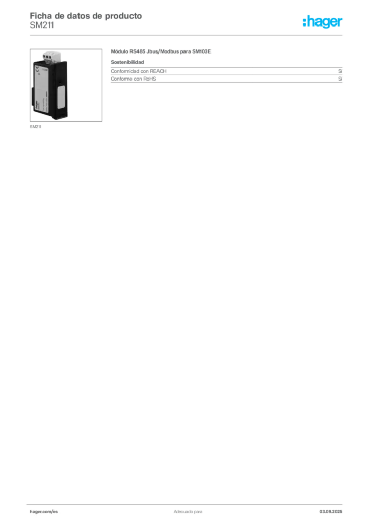 Imagen Hager Ficha de datos de producto SM211 | Hager España