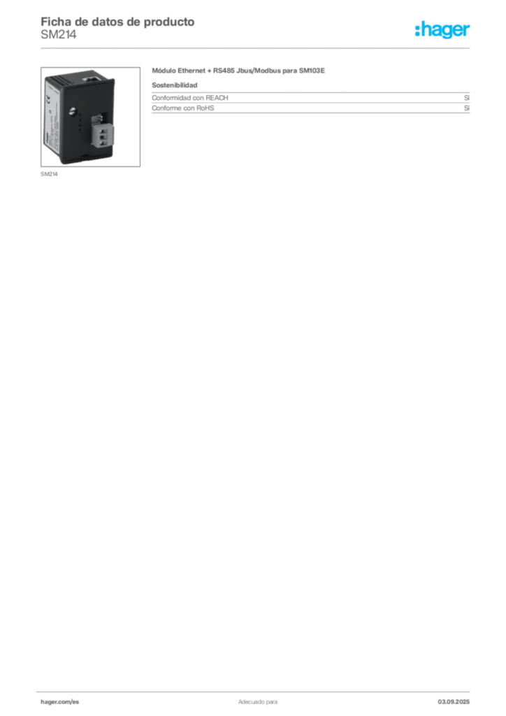 Imagen Hager Ficha de datos de producto SM214 | Hager España