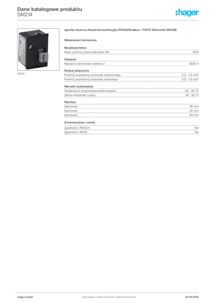 Zdjęcie Hager Karta katalogowa SM214 | Hager Polska