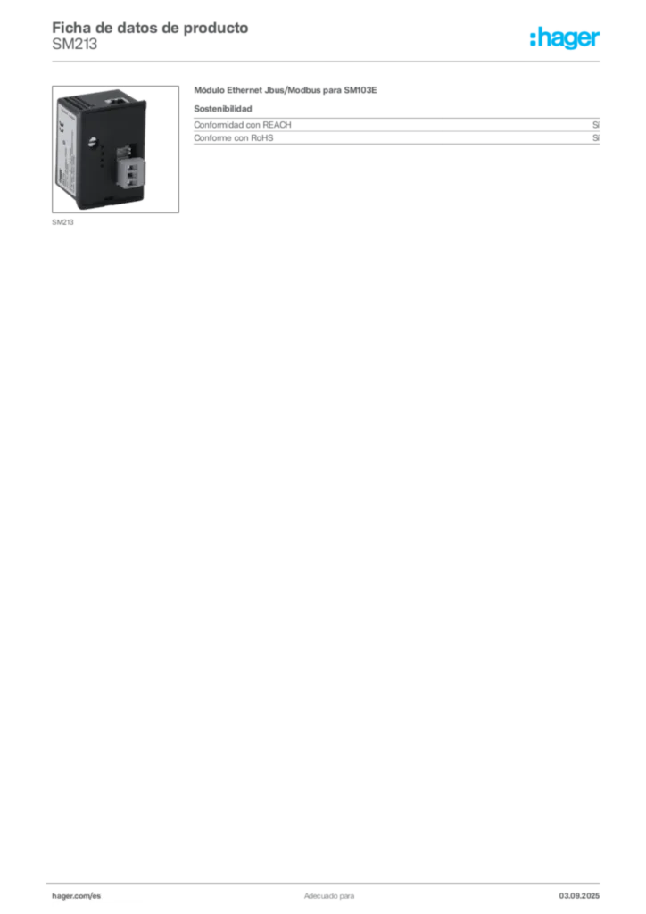 Imagen Hager Ficha de datos de producto SM213 | Hager España