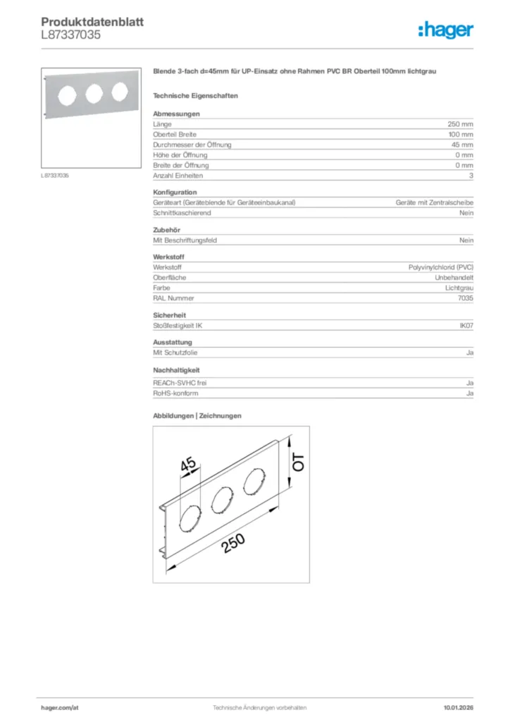 Bild Hager Produktdatenblatt L87337035 | Hager Deutschland