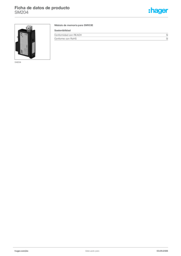Imagen Hager Ficha de datos de producto SM204 | Hager España